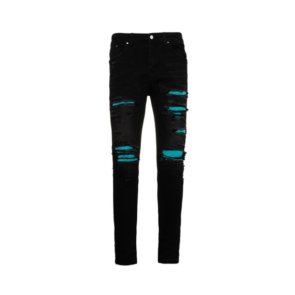 AMIRI Black Skinny Jeans with Blue Accents - Picture 1 of 9